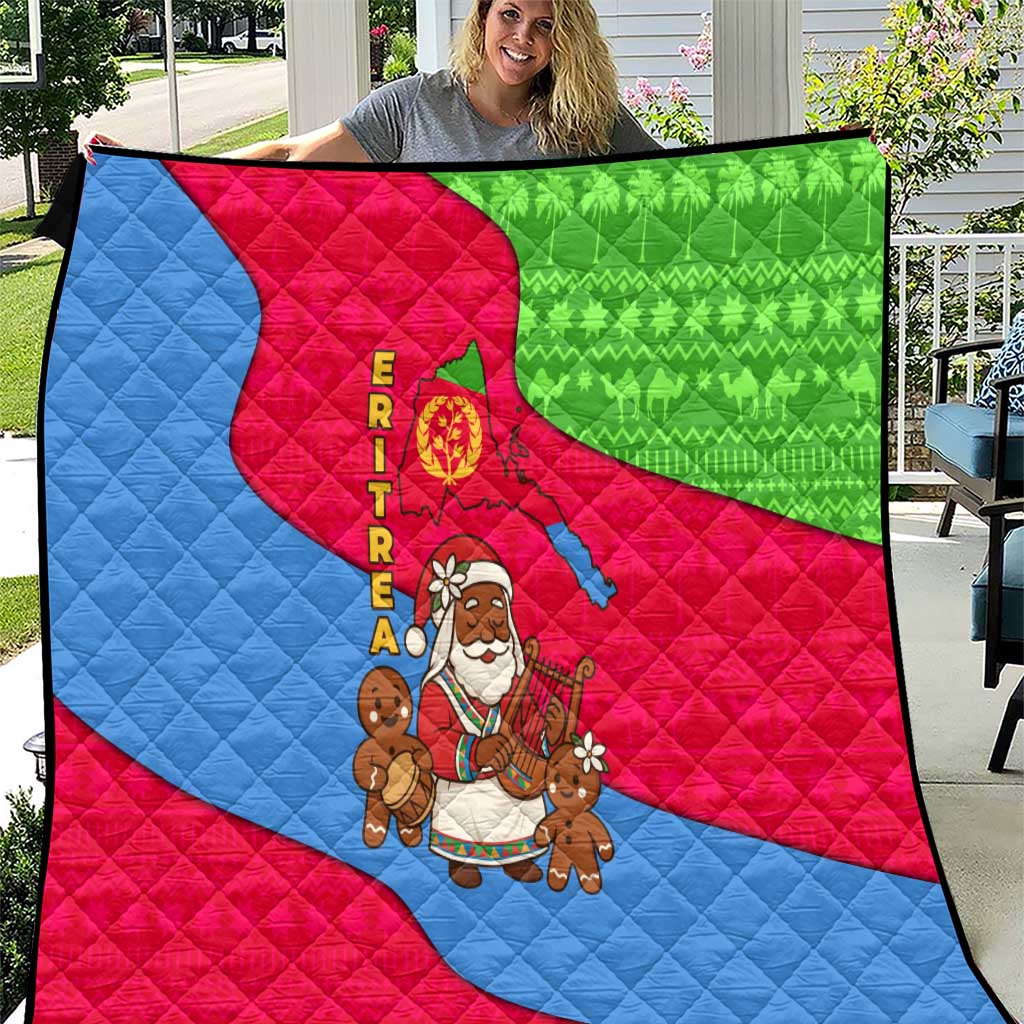 Eritrea Christmas Quilt with African Santa Gingerbread Harp National Flag Colors and Festive Pattern Design - Wonder Print Shop