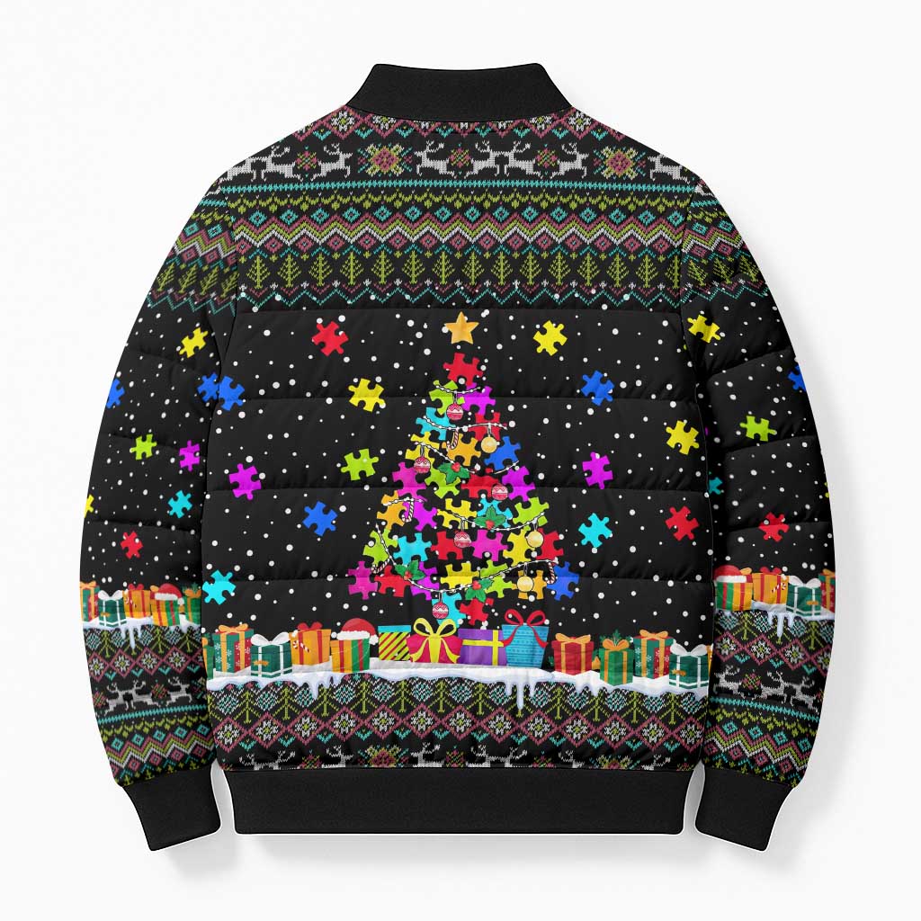 Autism Pine Christmas Bomber Puffer Jacket Xmas Holiday Patterns - Wonder Print Shop