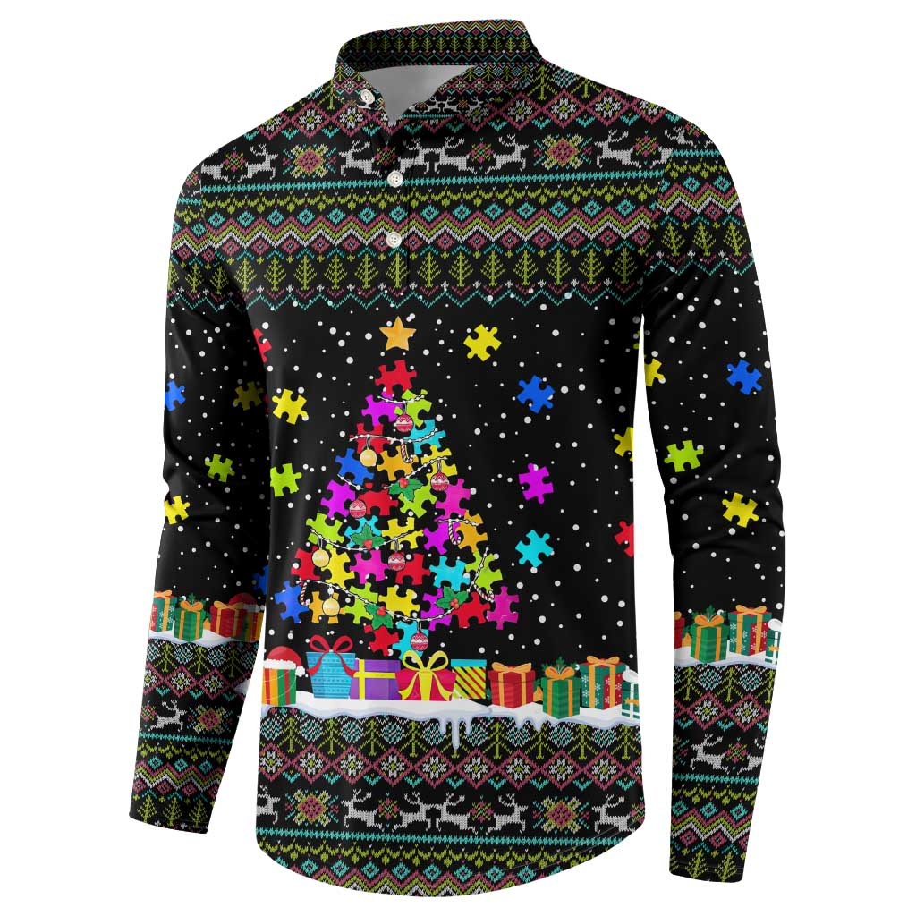 Autism Pine Christmas Button Sweatshirt Xmas Holiday Patterns - Wonder Print Shop