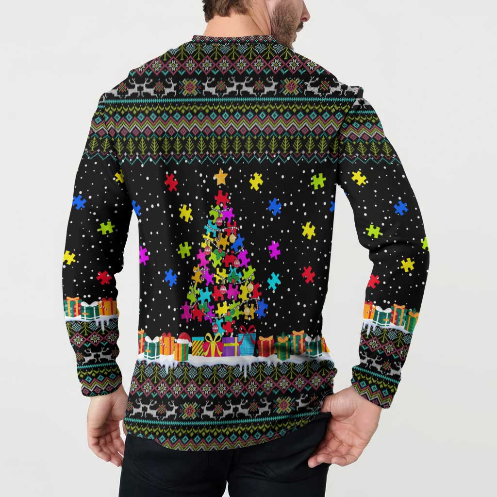 Autism Pine Christmas Button Sweatshirt Xmas Holiday Patterns - Wonder Print Shop