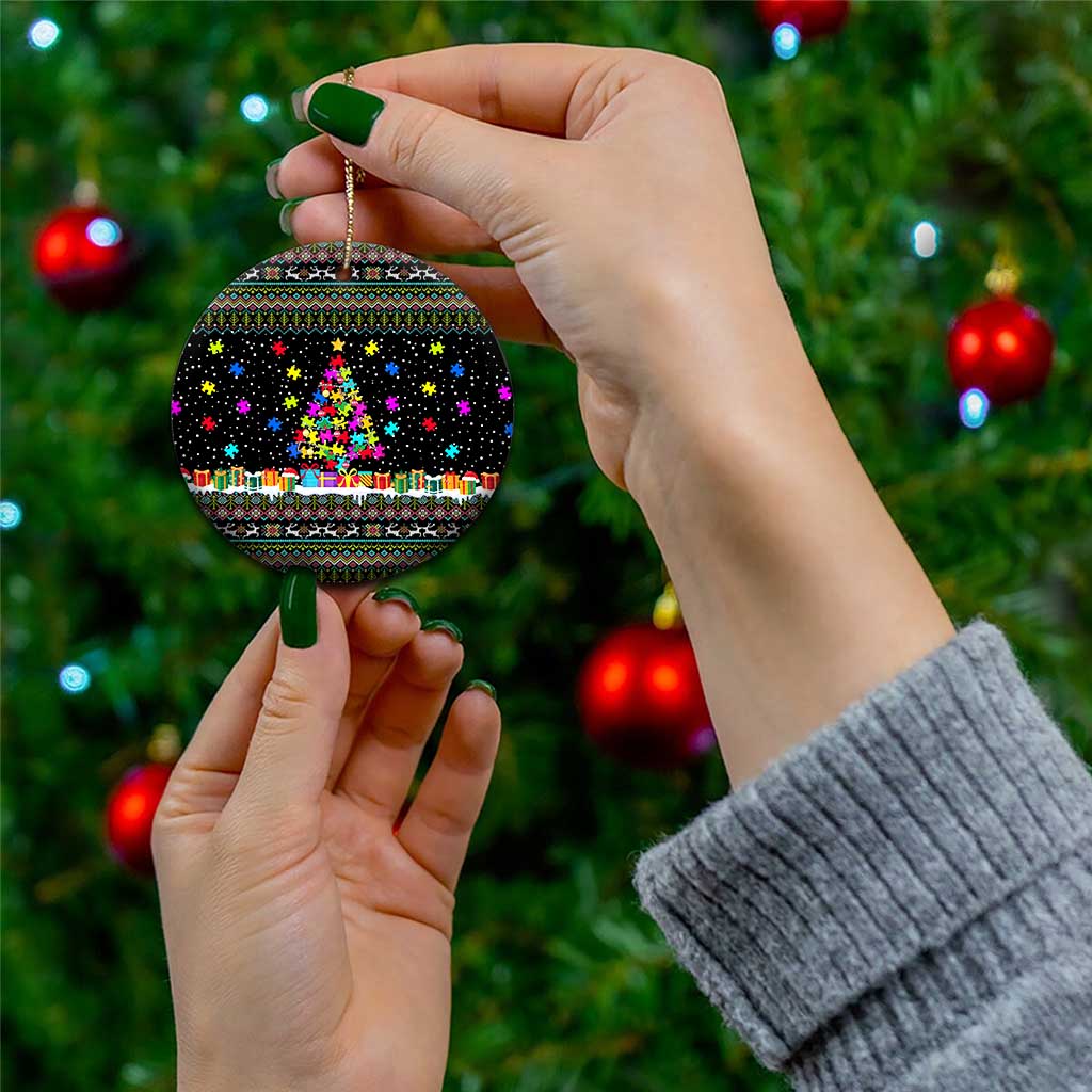 Autism Pine Christmas Ceramic Ornament Xmas Holiday Patterns - Wonder Print Shop