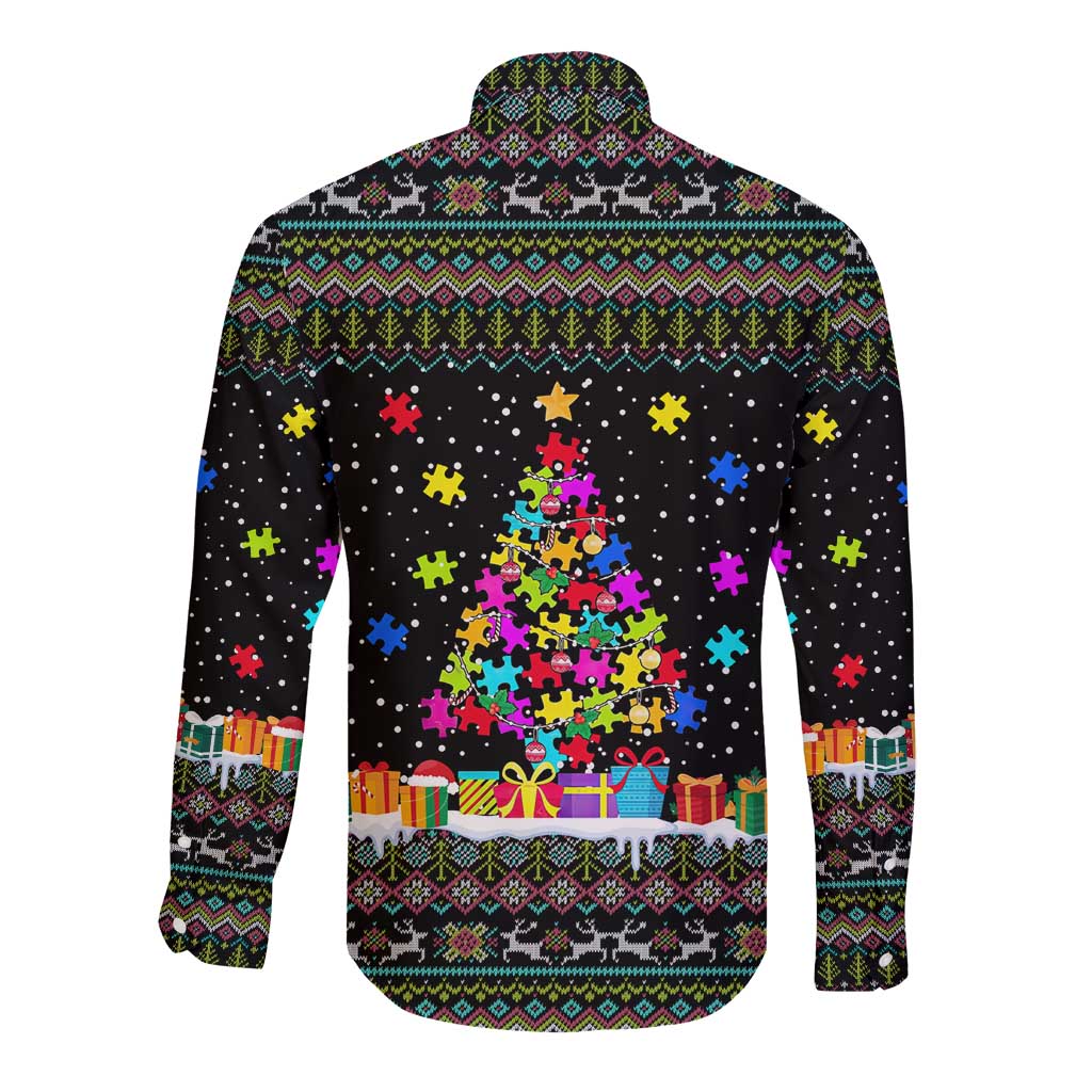 Autism Pine Christmas Long Sleeve Button Shirt Xmas Holiday Patterns - Wonder Print Shop