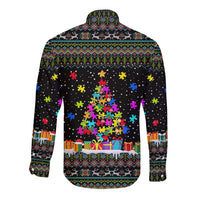 Autism Pine Christmas Long Sleeve Button Shirt Xmas Holiday Patterns - Wonder Print Shop