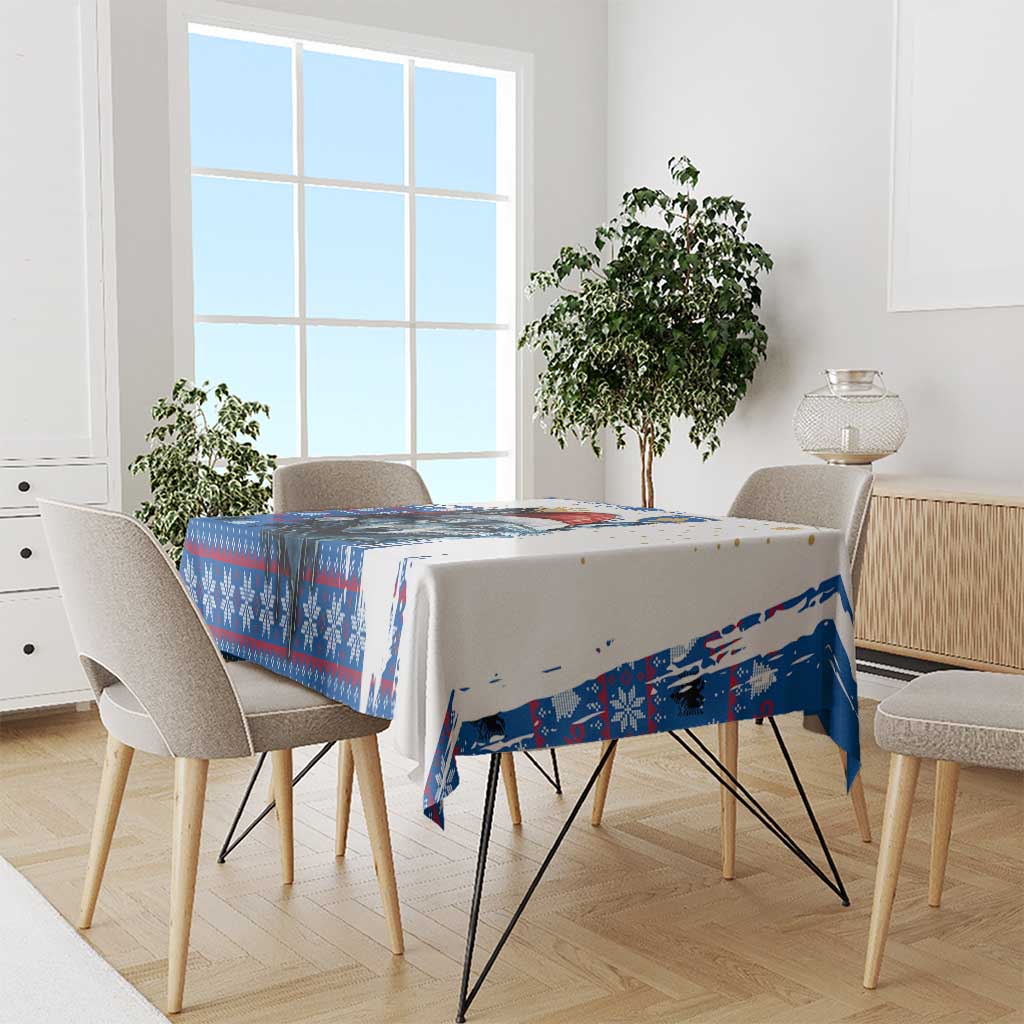 Kosovo Christmas Tablecloth with Santa Wolf Snowflakes Blue Pattern and National Emblem - Wonder Print Shop