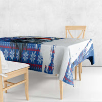 Kosovo Christmas Tablecloth with Santa Wolf Snowflakes Blue Pattern and National Emblem - Wonder Print Shop