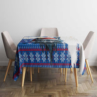 Kosovo Christmas Tablecloth with Santa Wolf Snowflakes Blue Pattern and National Emblem - Wonder Print Shop