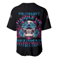 Black baseball jersey with large triangle skull and rose graphic on back, button front