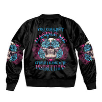 Black unisex bomber jacket with large back skull-and-rose graphic, ribbed hem and cuffs.