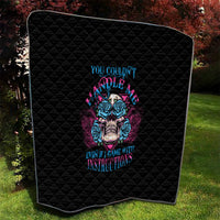 Black triangle skull quilt with diamond pattern and blue/pink face graphic