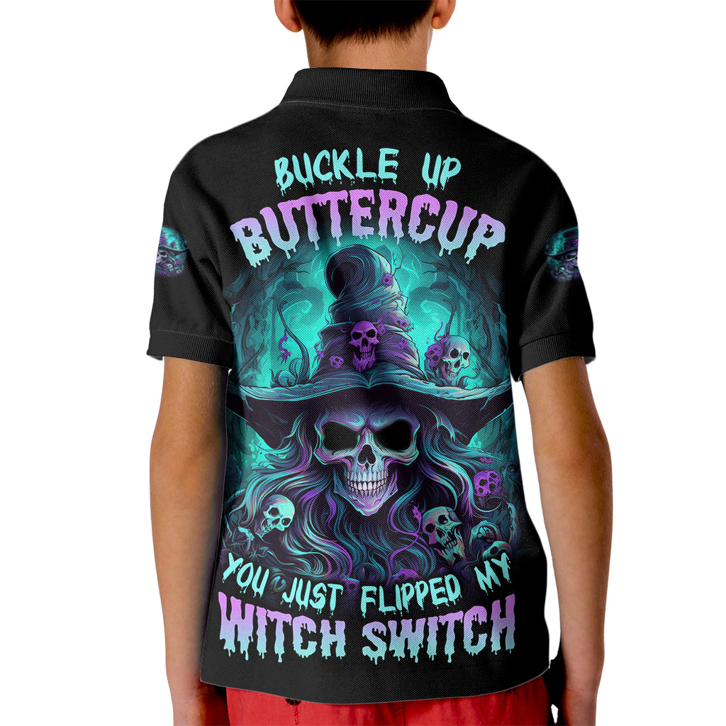 Buckle Up Buttercup Skull Witch Halloween Kid Polo Shirt - Wonder Print Shop