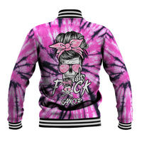 Unisex tie-dye baseball jacket with skull graphic, striped ribbed collar and cuffs
