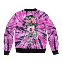 Tie-dye bomber jacket in pink and purple with black ribbed hem and skull graphic