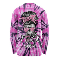 Unisex multicolor tie-dye long-sleeve shirt with skull graphic, pink and black