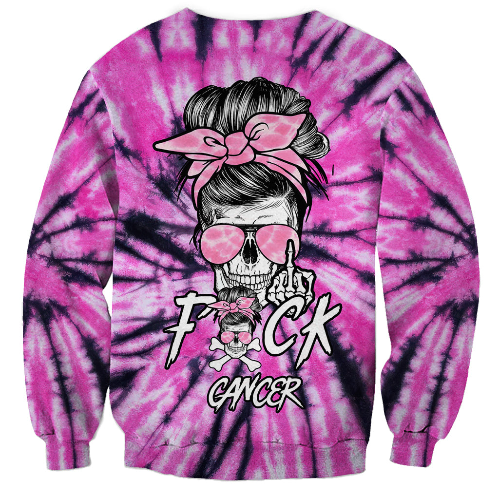 Unisex tie-dye sweatshirt with pink-purple swirl and skull graphic on front
