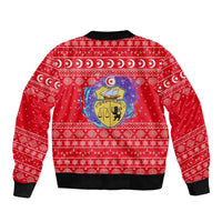 Tunisia Christmas Bomber Jacket with Desert Camel Crescent Snowflake Pattern and National Emblem - Wonder Print Shop
