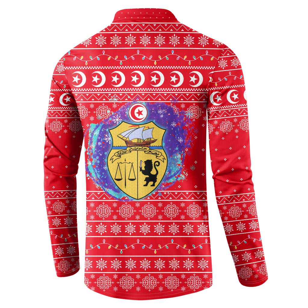 Tunisia Christmas Button Sweatshirt with Desert Camel Crescent Snowflake Pattern and National Emblem - Wonder Print Shop