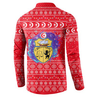 Tunisia Christmas Button Sweatshirt with Desert Camel Crescent Snowflake Pattern and National Emblem - Wonder Print Shop