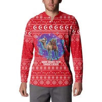 Tunisia Christmas Button Sweatshirt with Desert Camel Crescent Snowflake Pattern and National Emblem - Wonder Print Shop