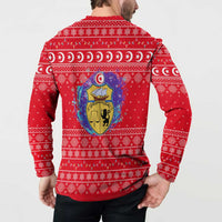 Tunisia Christmas Button Sweatshirt with Desert Camel Crescent Snowflake Pattern and National Emblem - Wonder Print Shop