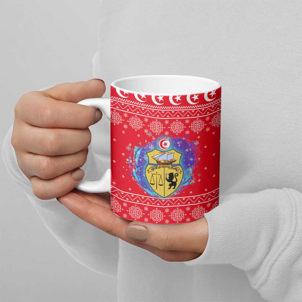 Tunisia Christmas Ceramic Mug with Desert Camel Crescent Snowflake Pattern and National Emblem - Wonder Print Shop