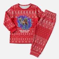 Tunisia Christmas Pajama Set with Desert Camel Crescent Snowflake Pattern and National Emblem - Wonder Print Shop