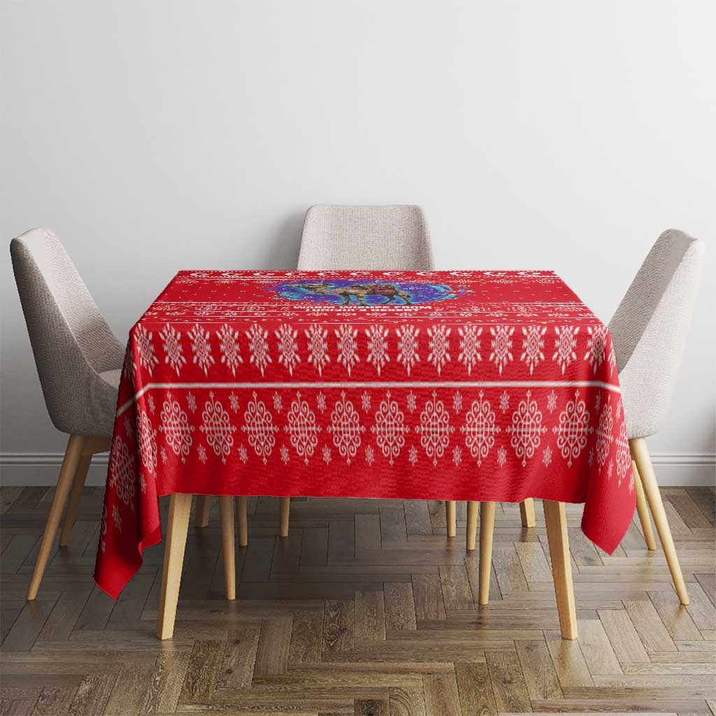 Tunisia Christmas Tablecloth with Desert Camel Crescent Snowflake Pattern and National Emblem - Wonder Print Shop