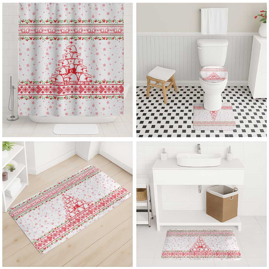 Tunisia Christmas Bathroom Set with Red Falcon Tree White Snowflake Pattern and Festive Borders - Wonder Print Shop