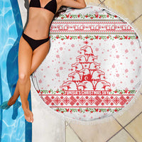 Tunisia Christmas Beach Blanket with Red Falcon Tree White Snowflake Pattern and Festive Borders - Wonder Print Shop