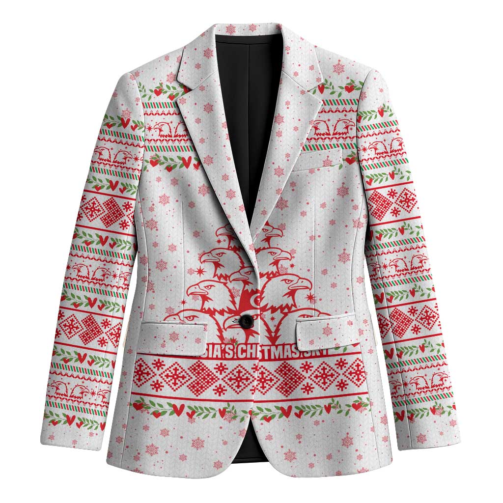 Tunisia Christmas Blazer with Red Falcon Tree White Snowflake Pattern and Festive Borders - Wonder Print Shop