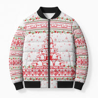 Tunisia Christmas Bomber Puffer Jacket with Red Falcon Tree White Snowflake Pattern and Festive Borders - Wonder Print Shop