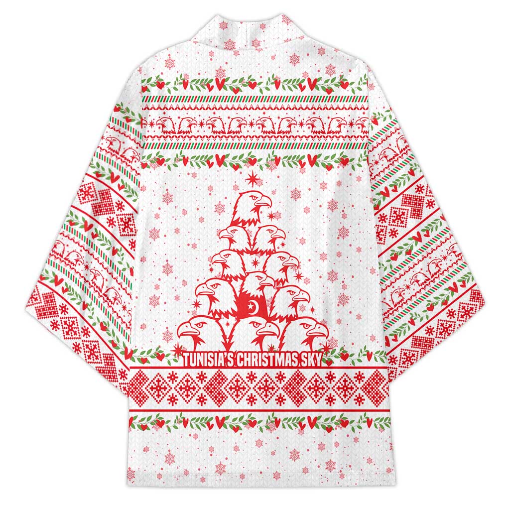 Tunisia Christmas Kimono with Red Falcon Tree White Snowflake Pattern and Festive Borders - Wonder Print Shop