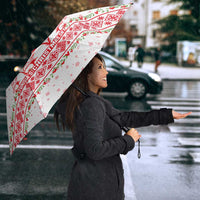 Tunisia Christmas Umbrella with Red Falcon Tree White Snowflake Pattern and Festive Borders - Wonder Print Shop