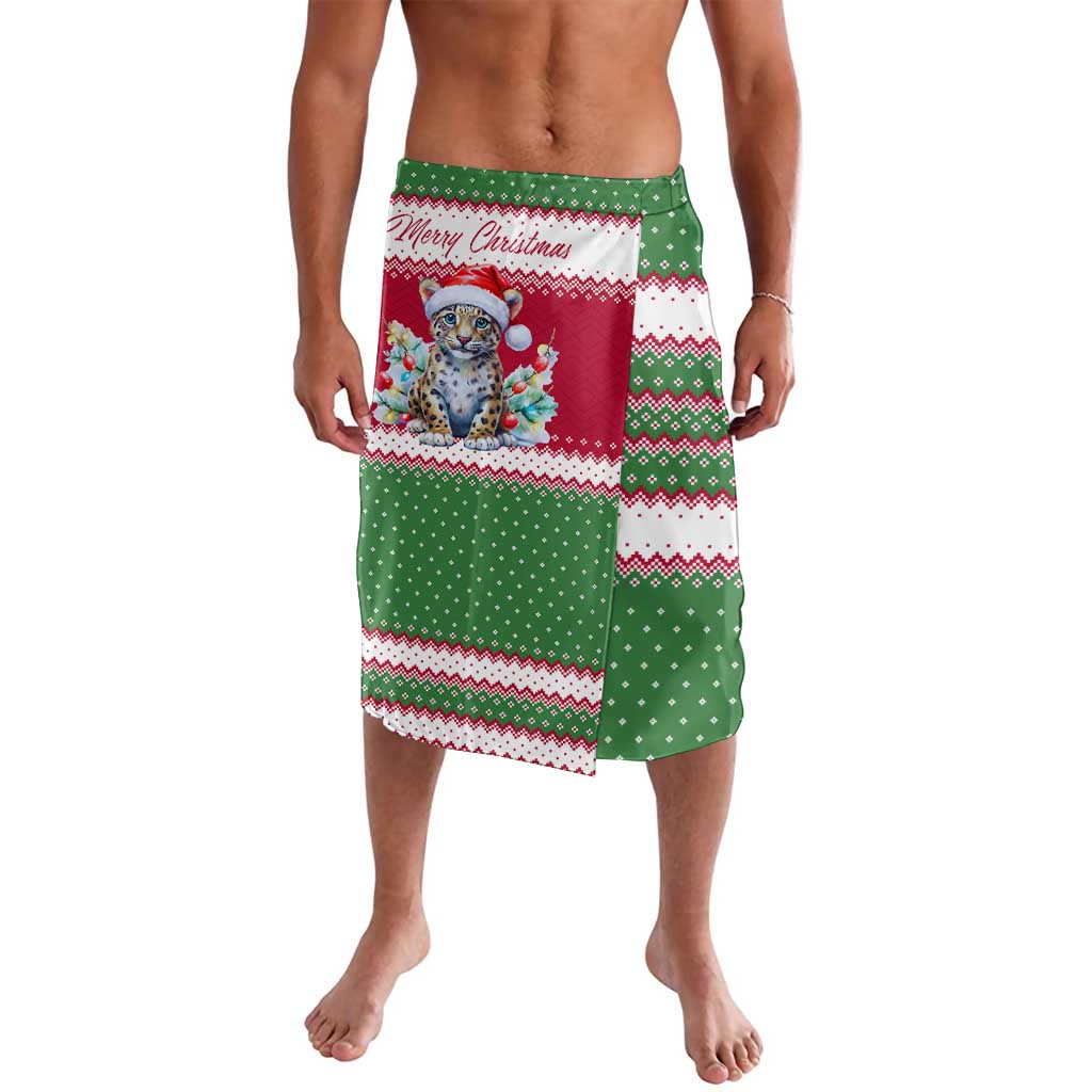 Suriname Christmas Lavalava with Red-Green Knit Pattern, Yellow Star, and Santa Leopard Motif - Wonder Print Shop