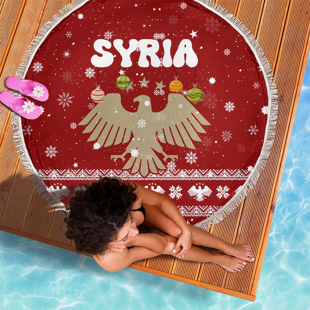 Syria Christmas Beach Blanket with Golden Eagle Emblem Christmas Camel Scene - Wonder Print Shop