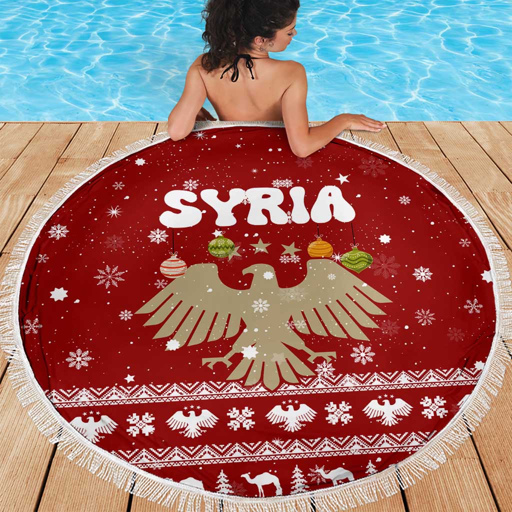 Syria Christmas Beach Blanket with Golden Eagle Emblem Christmas Camel Scene - Wonder Print Shop