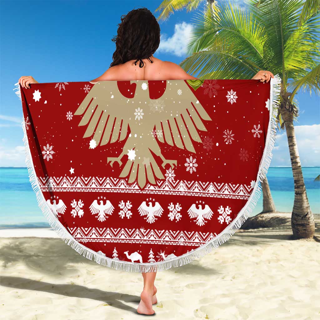 Syria Christmas Beach Blanket with Golden Eagle Emblem Christmas Camel Scene - Wonder Print Shop