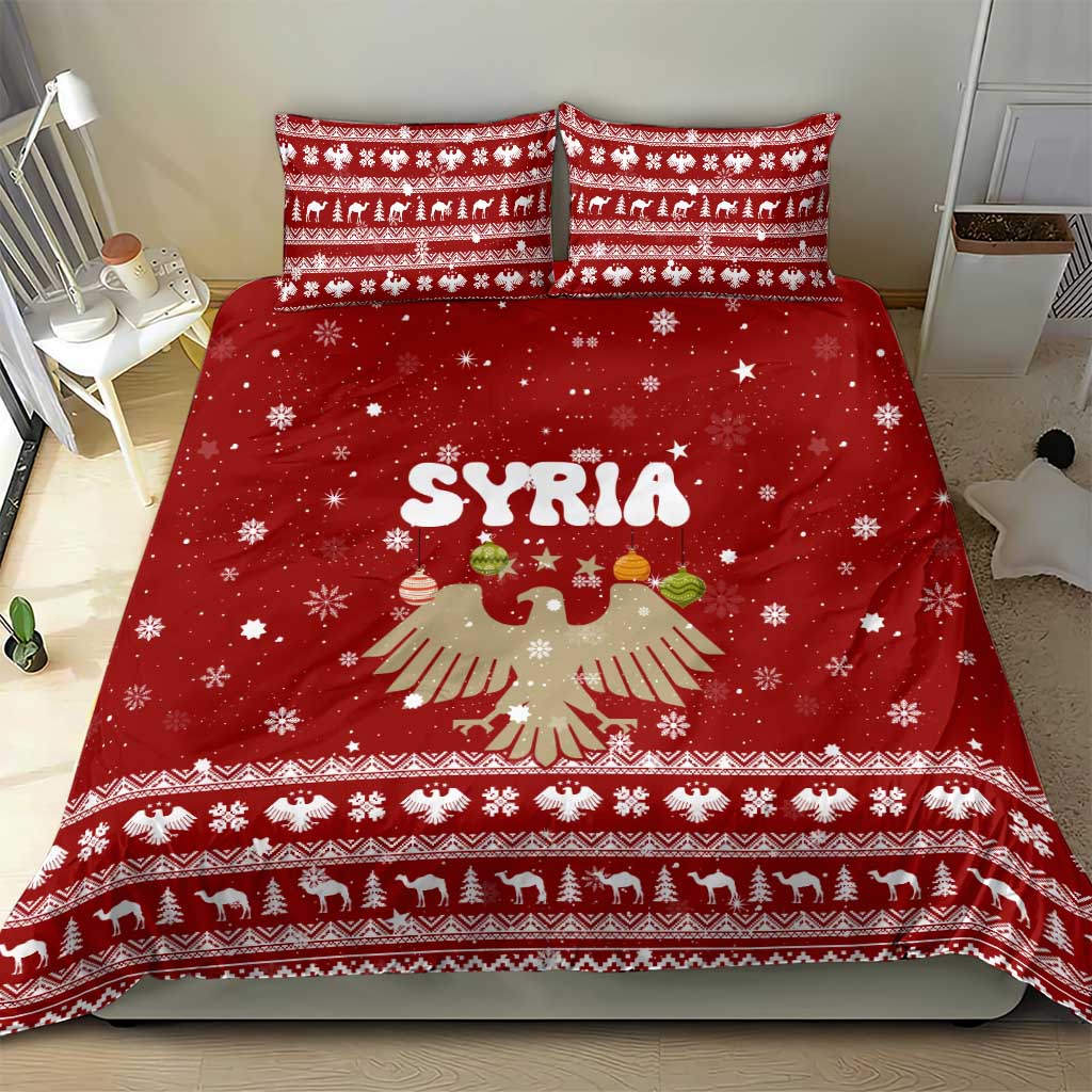 Syria Christmas Bedding Set with Golden Eagle Emblem Christmas Camel Scene - Wonder Print Shop
