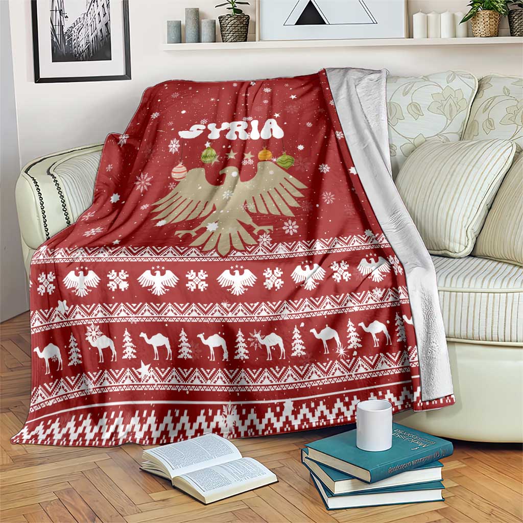 Syria Christmas Blanket with Golden Eagle Emblem Christmas Camel Scene - Wonder Print Shop
