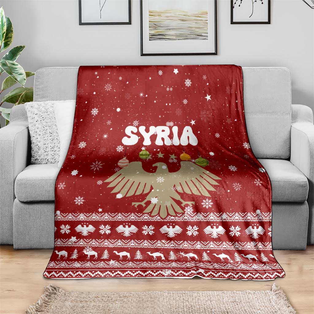 Syria Christmas Blanket with Golden Eagle Emblem Christmas Camel Scene - Wonder Print Shop