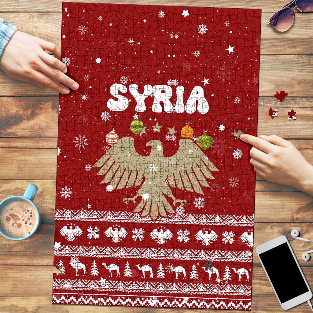 Syria Christmas Puzzle with Golden Eagle Emblem Christmas Camel Scene - Wonder Print Shop