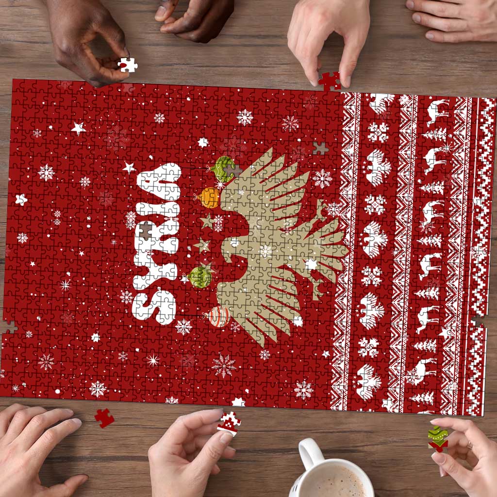 Syria Christmas Puzzle with Golden Eagle Emblem Christmas Camel Scene - Wonder Print Shop