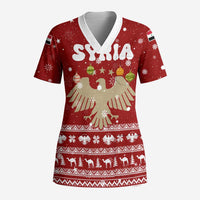 Syria Christmas Scrub Top with Golden Eagle Emblem Christmas Camel Scene - Wonder Print Shop