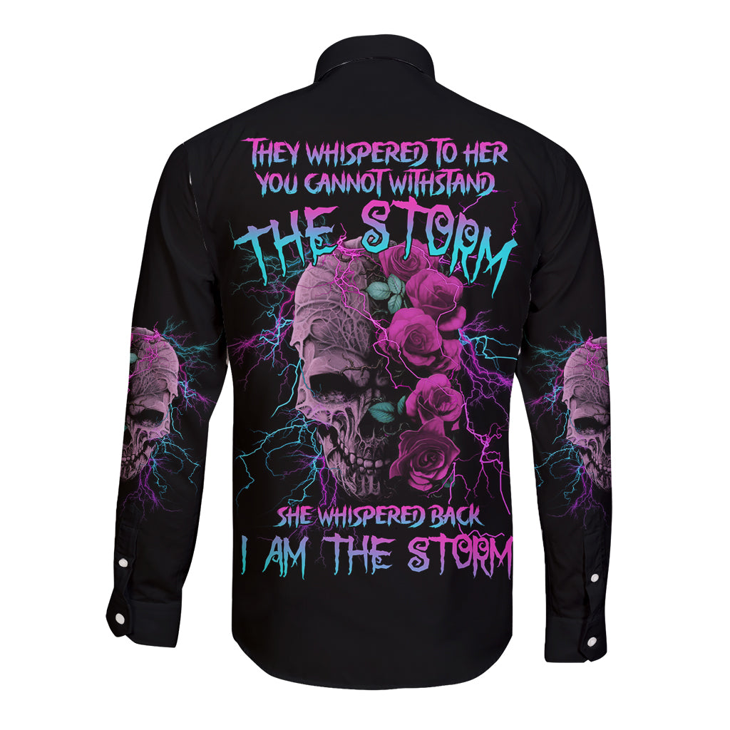 I Am The Storm Skull Rose Long Sleeve Button Shirt - Wonder Print Shop