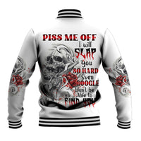 Multicolor tattoo skull-and-rose baseball jacket, striped ribbed cuffs; back graphic