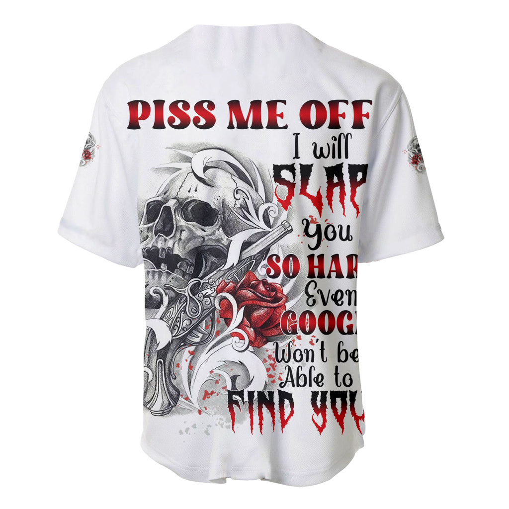White baseball jersey with back skull and rose tattoo graphic