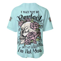 Light blue baseball jersey with skull and pink roses graphic on back