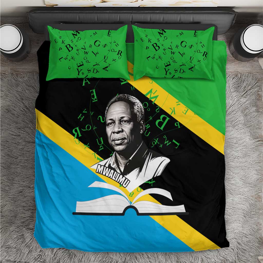 Julius Nyerere Bedding Set Education is a Way of Fighting Poverty Quote and Tanzanian Flag Alphabet - Wonder Print Shop