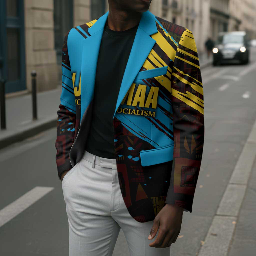 Julius Nyerere Blazer Ujamaa African Socialism Text and Bold Striped Pattern - Wonder Print Shop