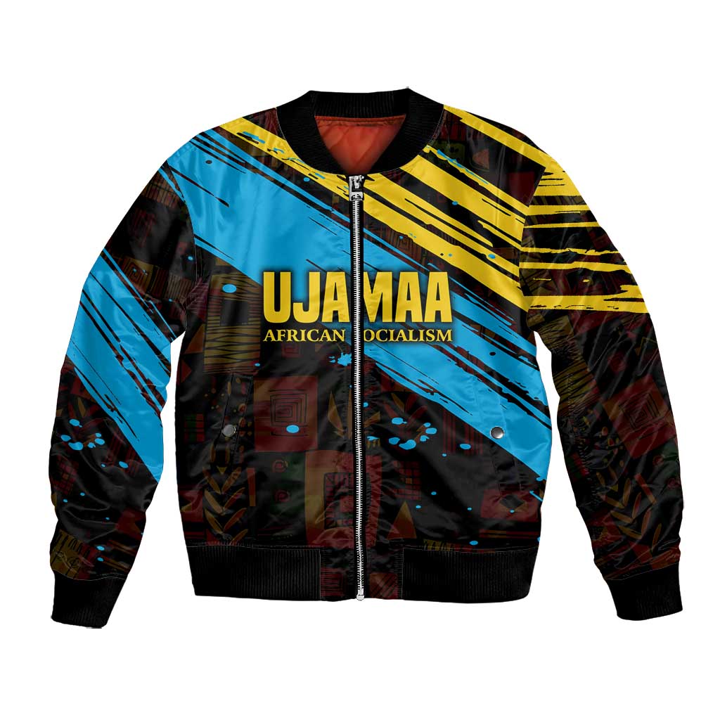 Julius Nyerere Bomber Jacket Ujamaa African Socialism Text and Bold Striped Pattern - Wonder Print Shop
