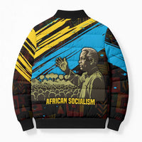 Julius Nyerere Bomber Puffer Jacket Ujamaa African Socialism Text and Bold Striped Pattern - Wonder Print Shop